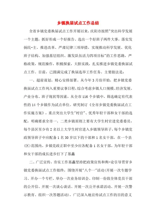 2019年乡镇换届试点工作总结