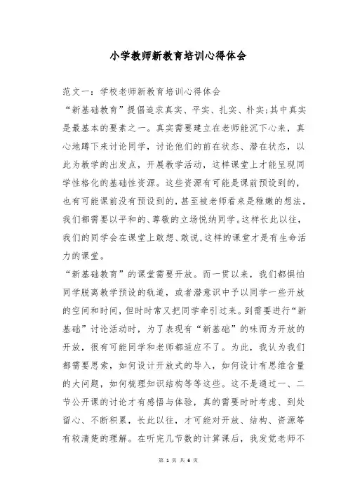 小学教师新教育培训心得体会