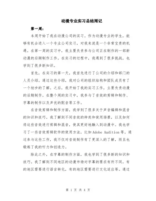 动漫专业实习总结周记
