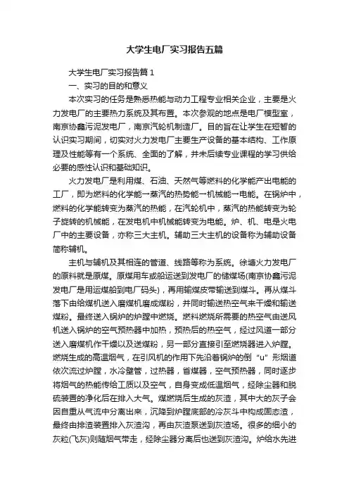大学生电厂实习报告五篇