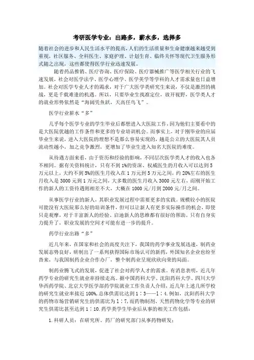 考研医学专业：出路多,薪水多,选择多