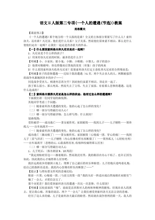 语文ⅱ人版第二专项(一个人的遭遇(节选))教案