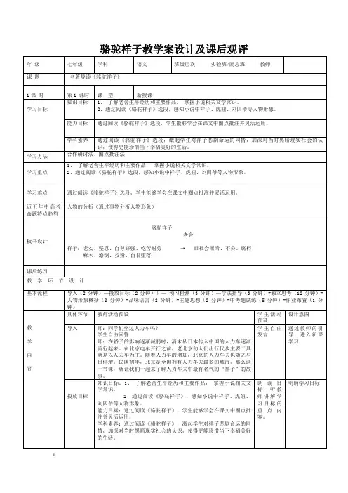 《骆驼祥子》教案优秀公开课教学设计