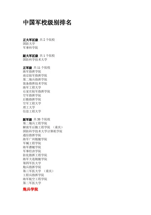 中国军校级别排名