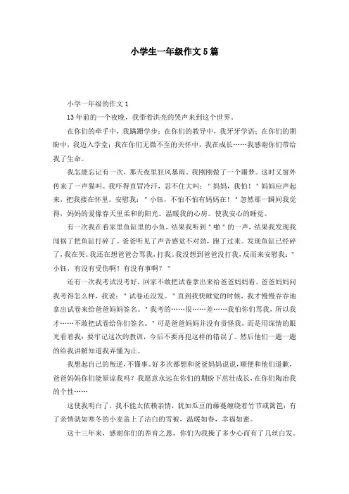 小学生一年级作文5篇