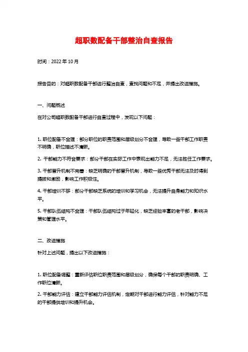 超职数配备干部整治自查报告