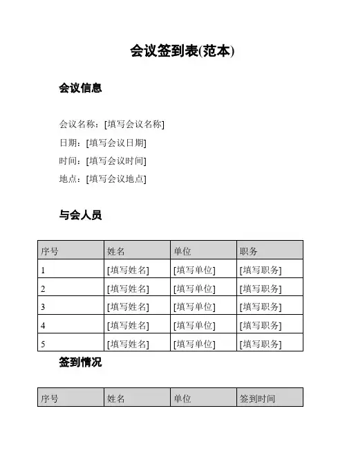 会议签到表(范本)