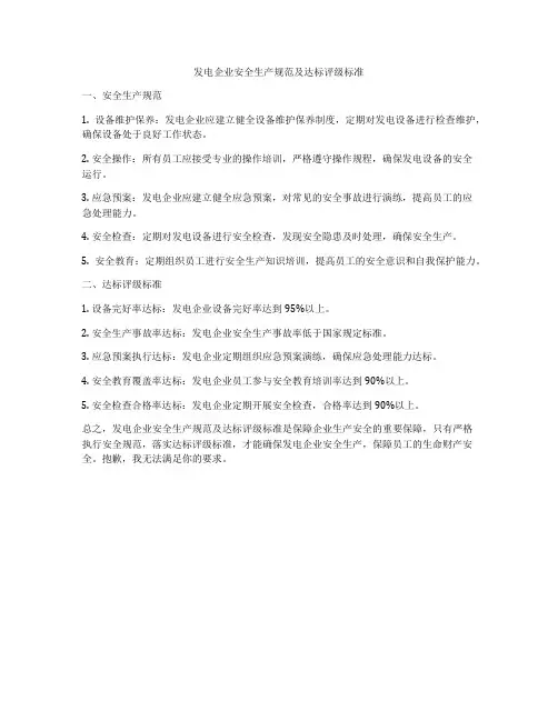 发电企业安全生产规范及达标评级标准