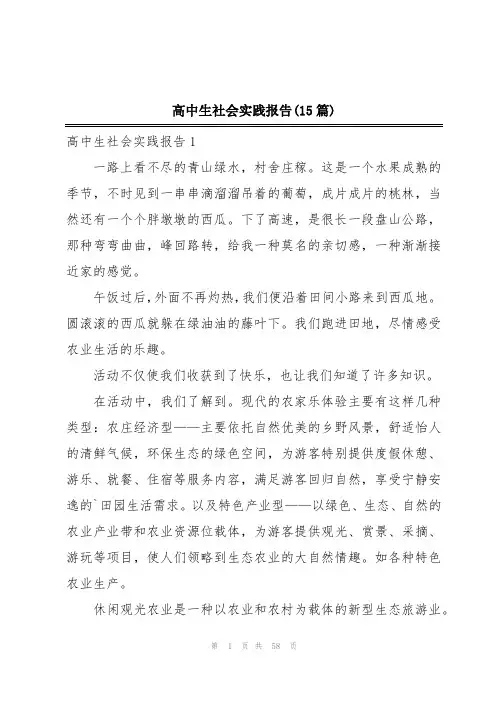 高中生社会实践报告(15篇)