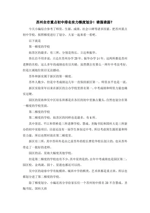 最新-苏州全市重点初中排名实力梯度划分!谁强谁弱？ 精品