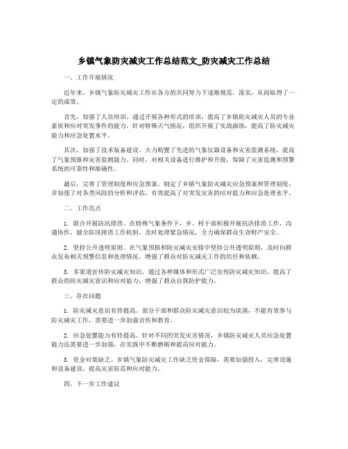 乡镇气象防灾减灾工作总结范文_防灾减灾工作总结