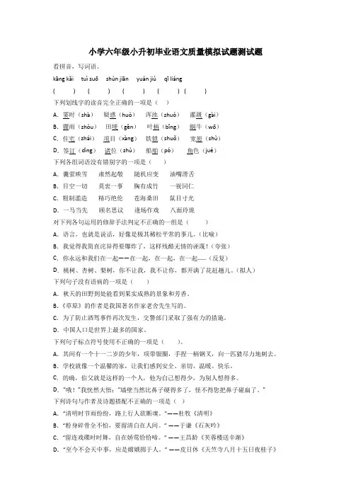 小学六年级小升初毕业语文质量模拟试题测试题[001]