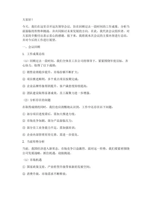 领导会议总结发言稿模板