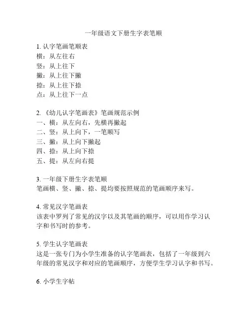 一年级语文下册生字表笔顺