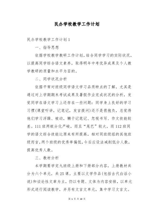 民办学校教学工作计划