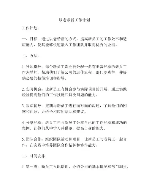 以老带新工作计划