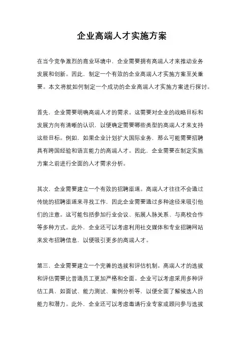 企业高端人才实施方案