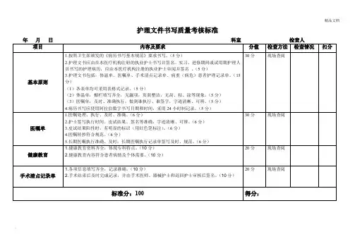 护理文件书写质量考核标准