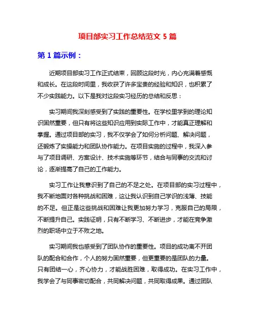 项目部实习工作总结范文5篇