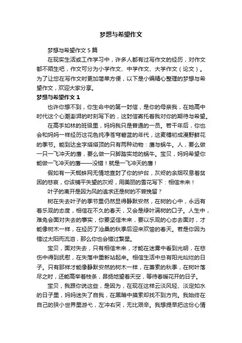 梦想与希望作文5篇