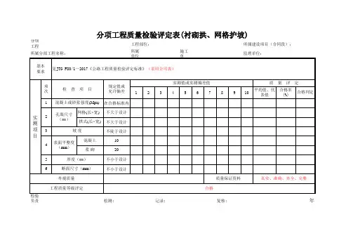分项工程质量检验评定表(衬砌拱、网格护坡)