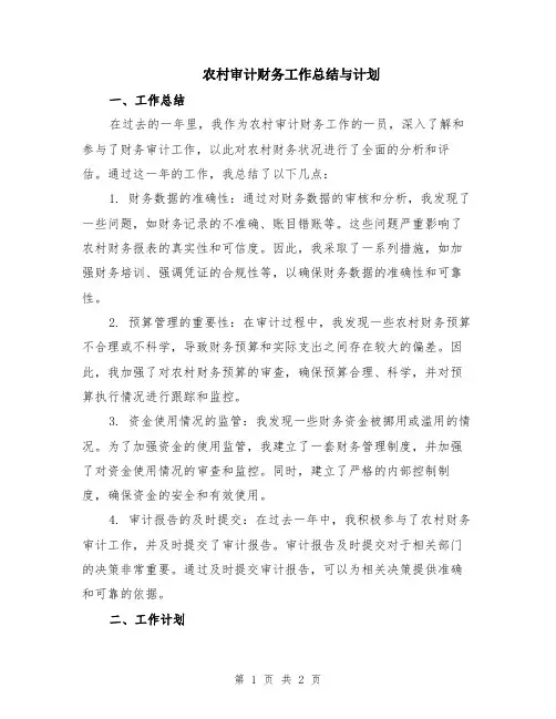 农村审计财务工作总结与计划
