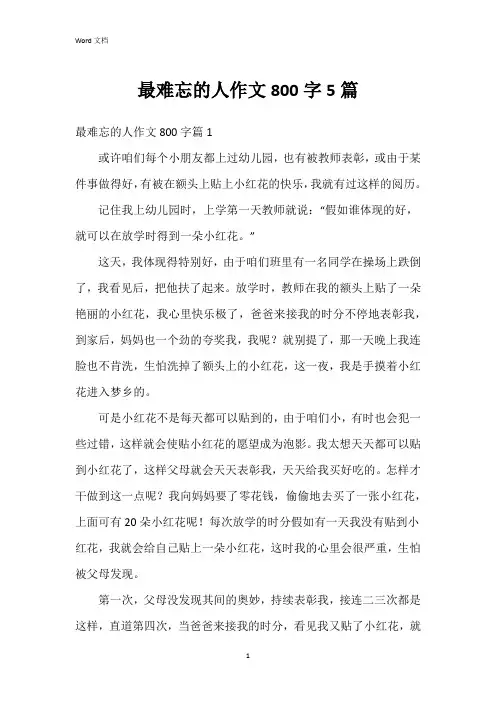 最难忘的人作文800字5篇