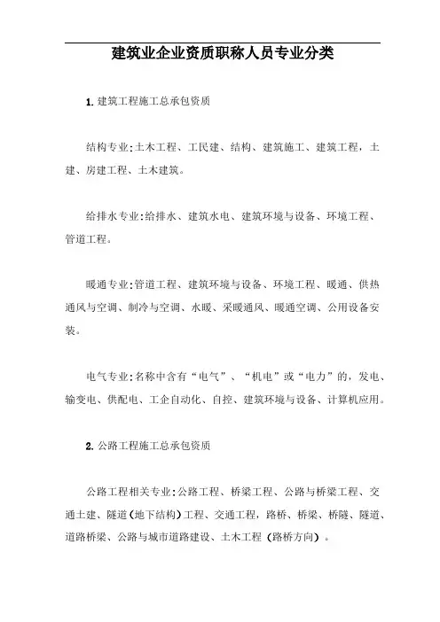 建筑业企业资质职称人员专业分类