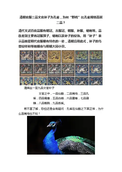 清朝官服三品文官补子为孔雀，为何“野鸡”比孔雀规格高居二品？