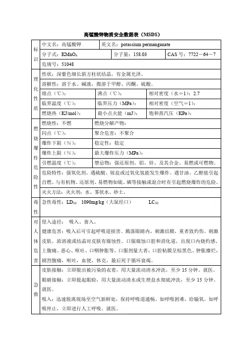 高锰酸钾物质安全数据表(MSDS)