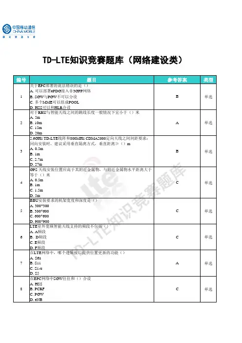 中国移动TD-LTE知识竞赛培训材料与参考题库v2(破解后)(1)