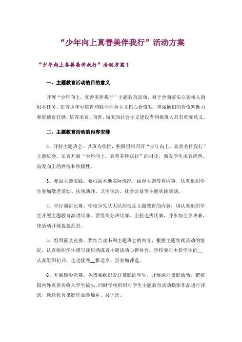 “少年向上真善美伴我行”活动方案