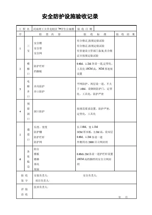 安全防护设施验收记录