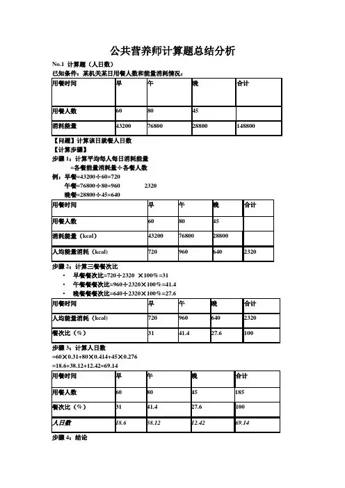 公共营养师计算题总结分析