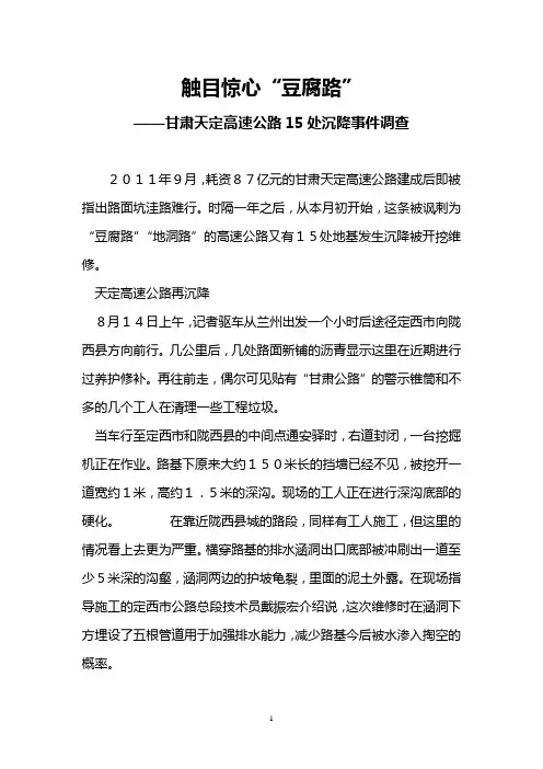 触目惊心“豆腐路”——甘肃天定高速公路15处沉降事件调查