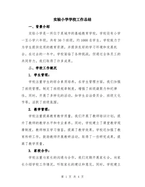 实验小学学校工作总结