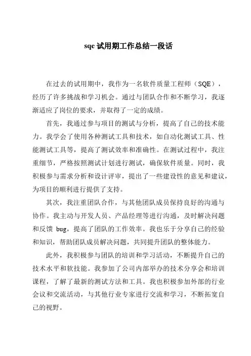 sqe试用期工作总结一段话