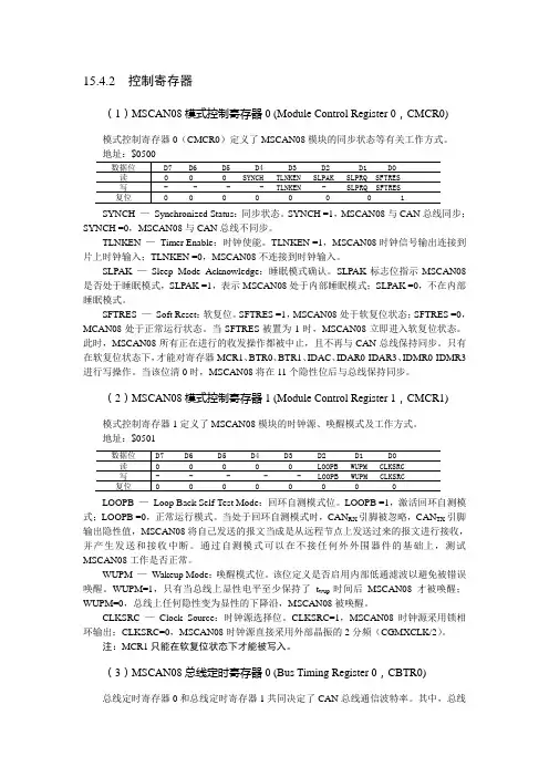 飞思卡尔8位单片机MC9S08 15 程序 CAN通信接口 程序