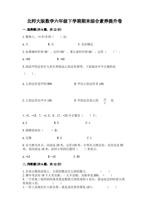 北师大版数学六年级下学期期末综合素养提升卷含答案【培优b卷】