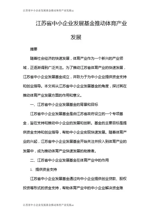 江苏省中小企业发展基金推动体育产业发展