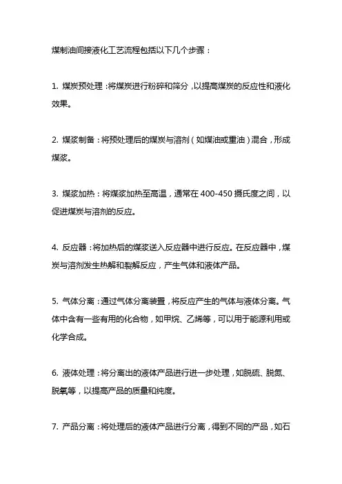 煤制油间接液化工艺流程