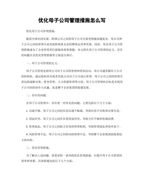 优化母子公司管理措施怎么写