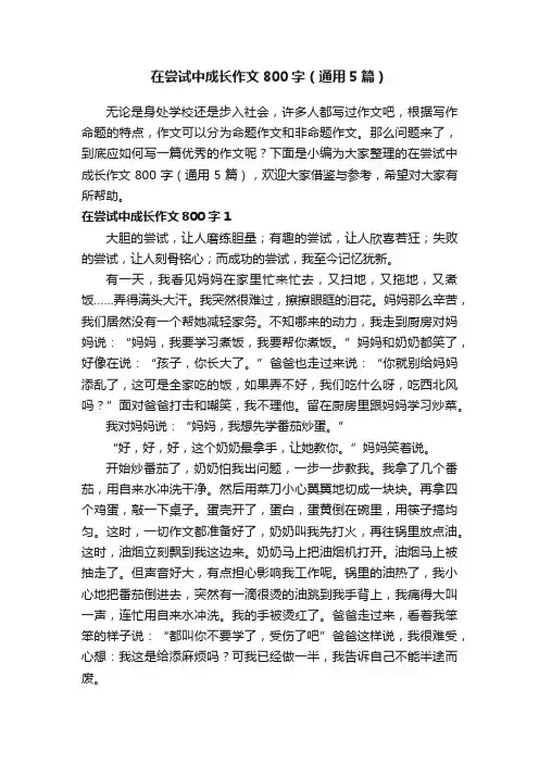在尝试中成长作文800字（通用5篇）