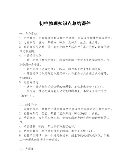 初中物理知识点总结课件