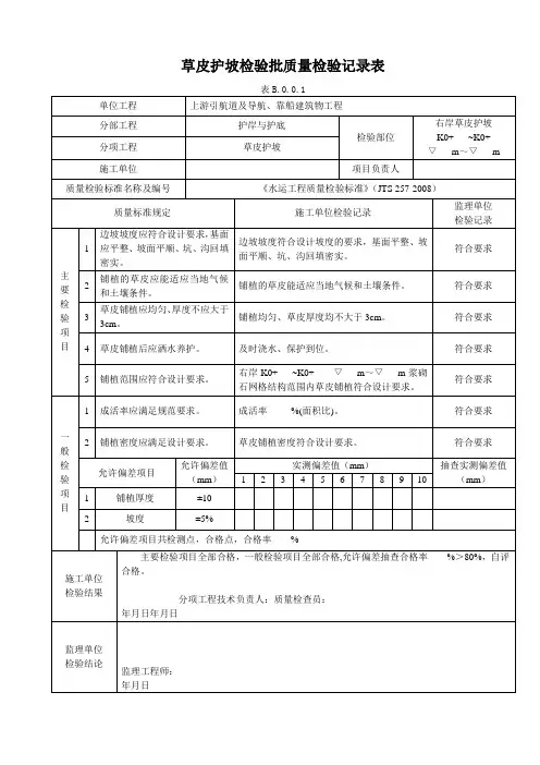 草皮护坡检验批质量检验记录表