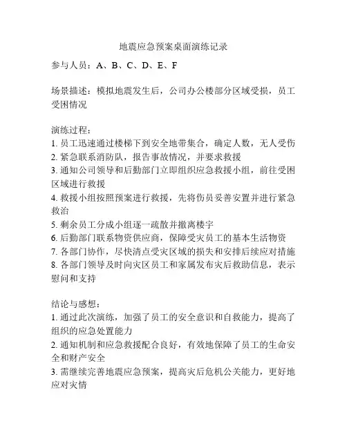 地震应急预案桌面演练记录