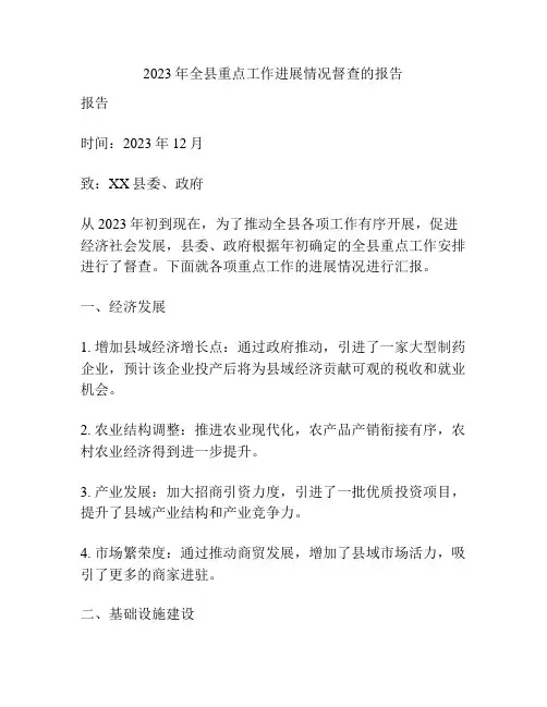 2023年全县重点工作进展情况督查的报告