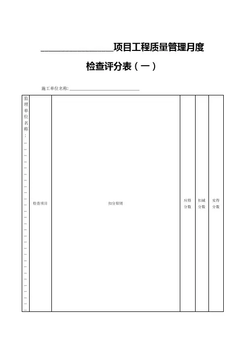 项目工程质量管理月度检查评分表