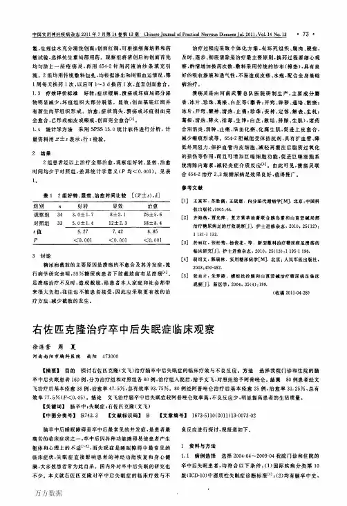 右佐匹克隆治疗卒中后失眠症临床观察