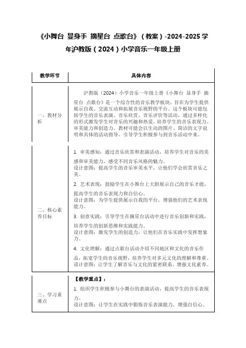 《小舞台 显身手 摘星台 点歌教台》()-2024-2025学年沪教版(2024)小学音乐一年级上册